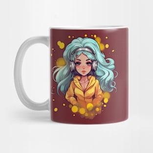 Woman in phones anime style Mug